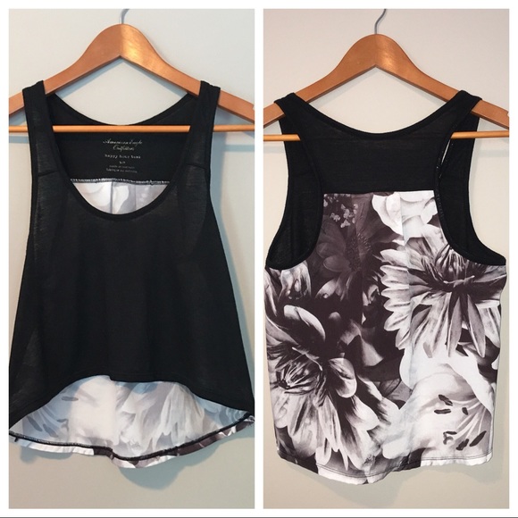 AEO Happy Hour B/W Crop Tank Top Sz S - Picture 1 of 6